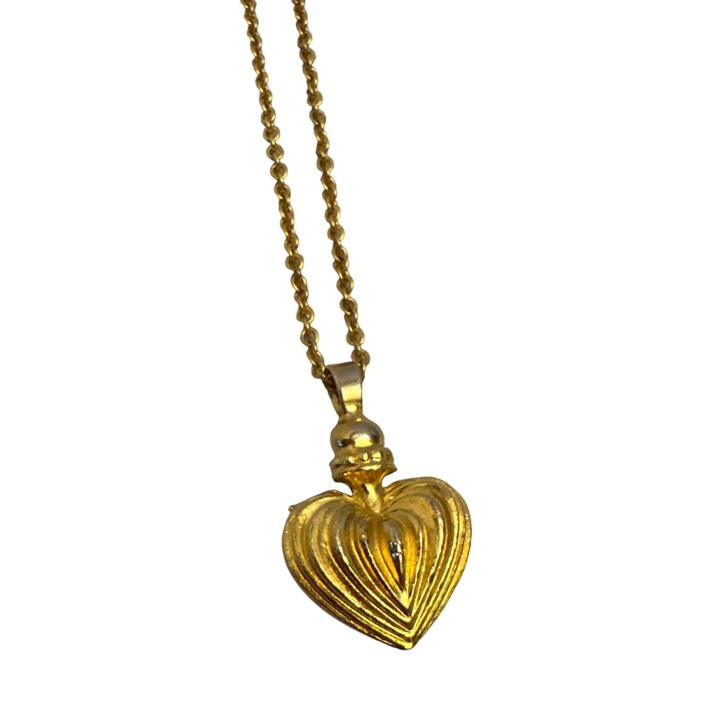 Gold Tone Heavy Heart Pendant Necklace Adjustable Chain 20" Love Anniversary‎